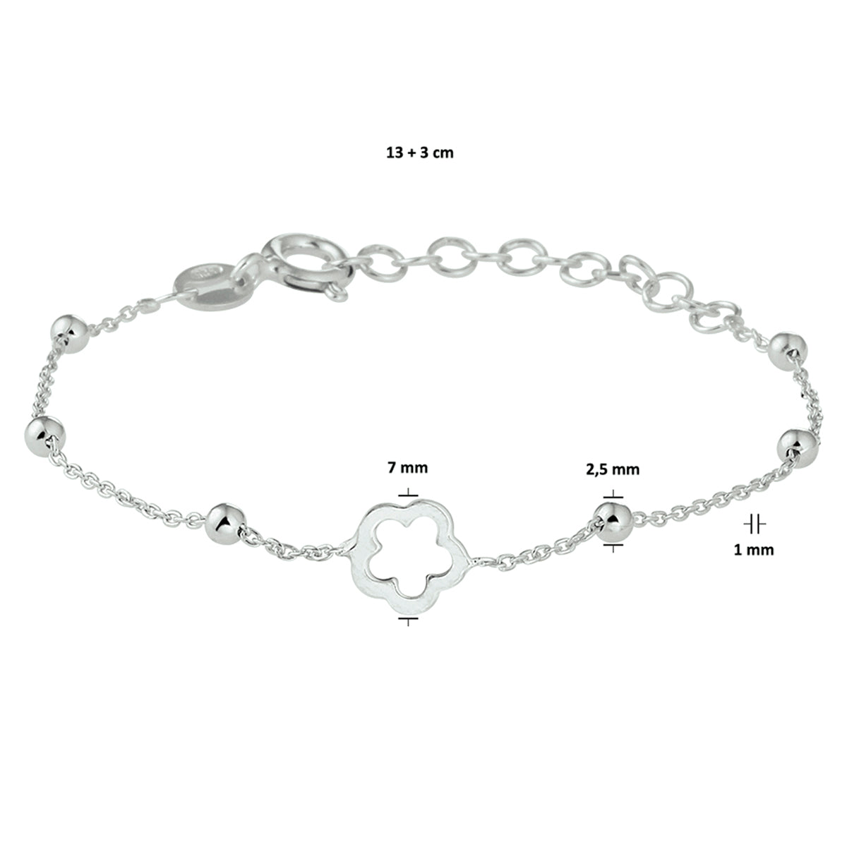 vDam Armband Bloem 13cm + 3 Cm Zilver Gerhodineerd 13cm29445  13cm