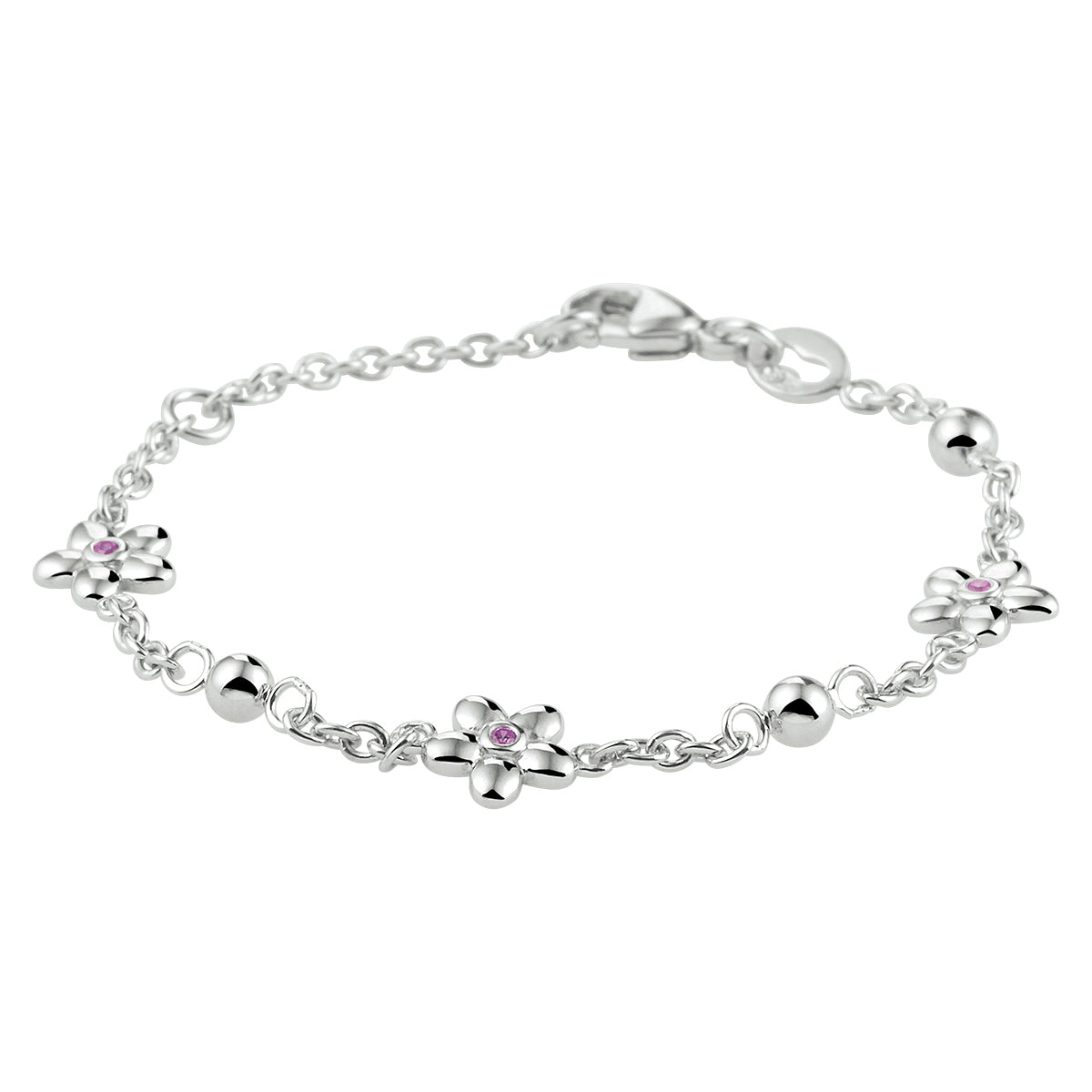 vDam Armband Bloem Roze Zirkonia 11 - 13 Cm Zilver Gerhodineerd 1333091