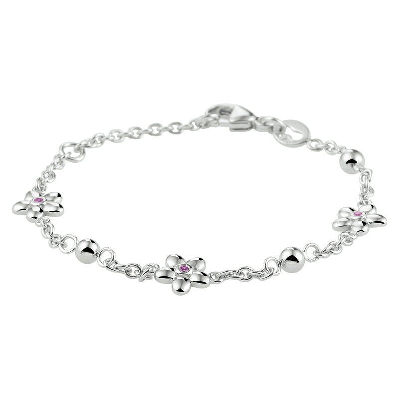vDam Armband Bloem Roze Zirkonia 11 - 13 Cm Zilver Gerhodineerd 1333091