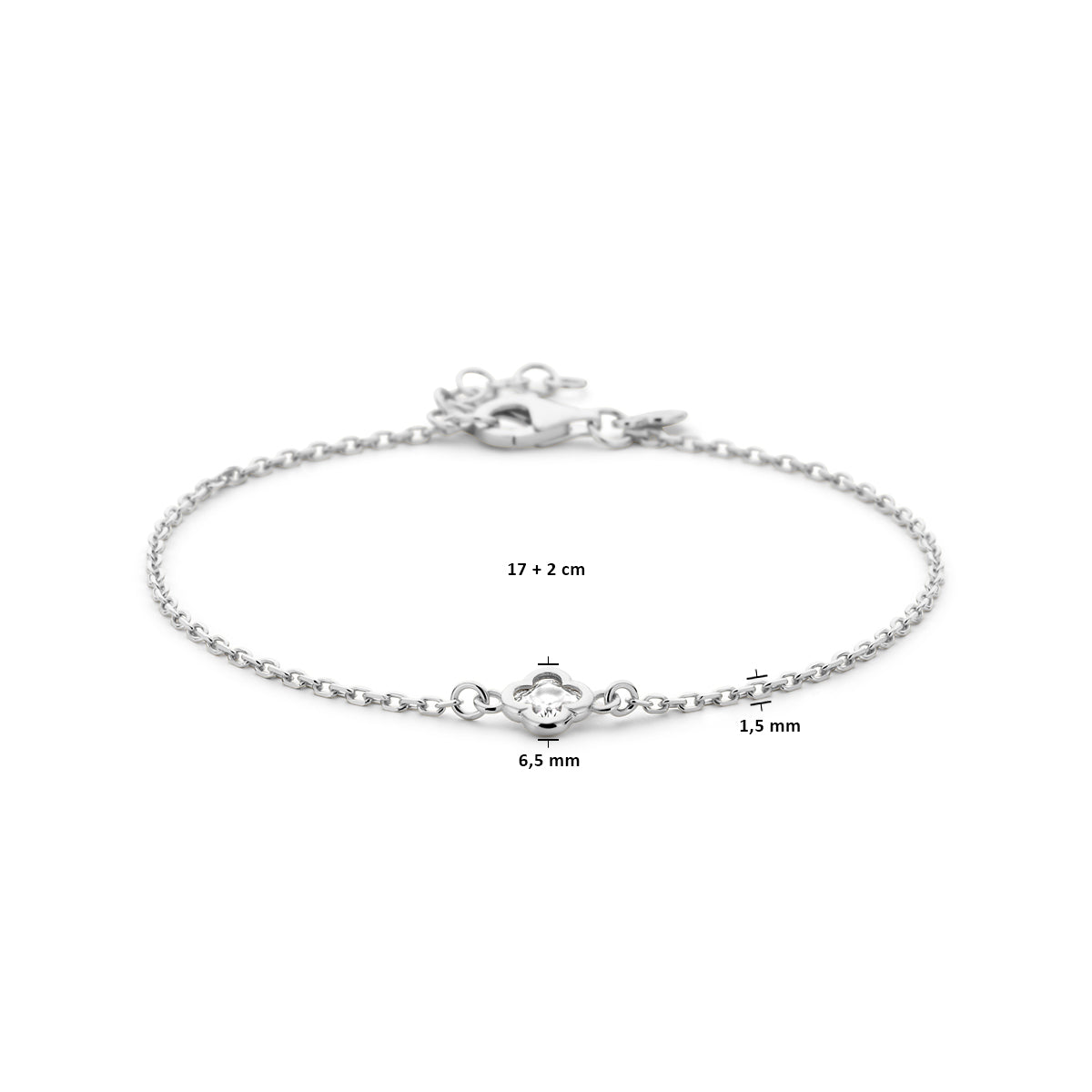 vDam Armband Bloem Zirkonia 17cm + 2 Cm Zilver Gerhodineerd 1338612  17cm