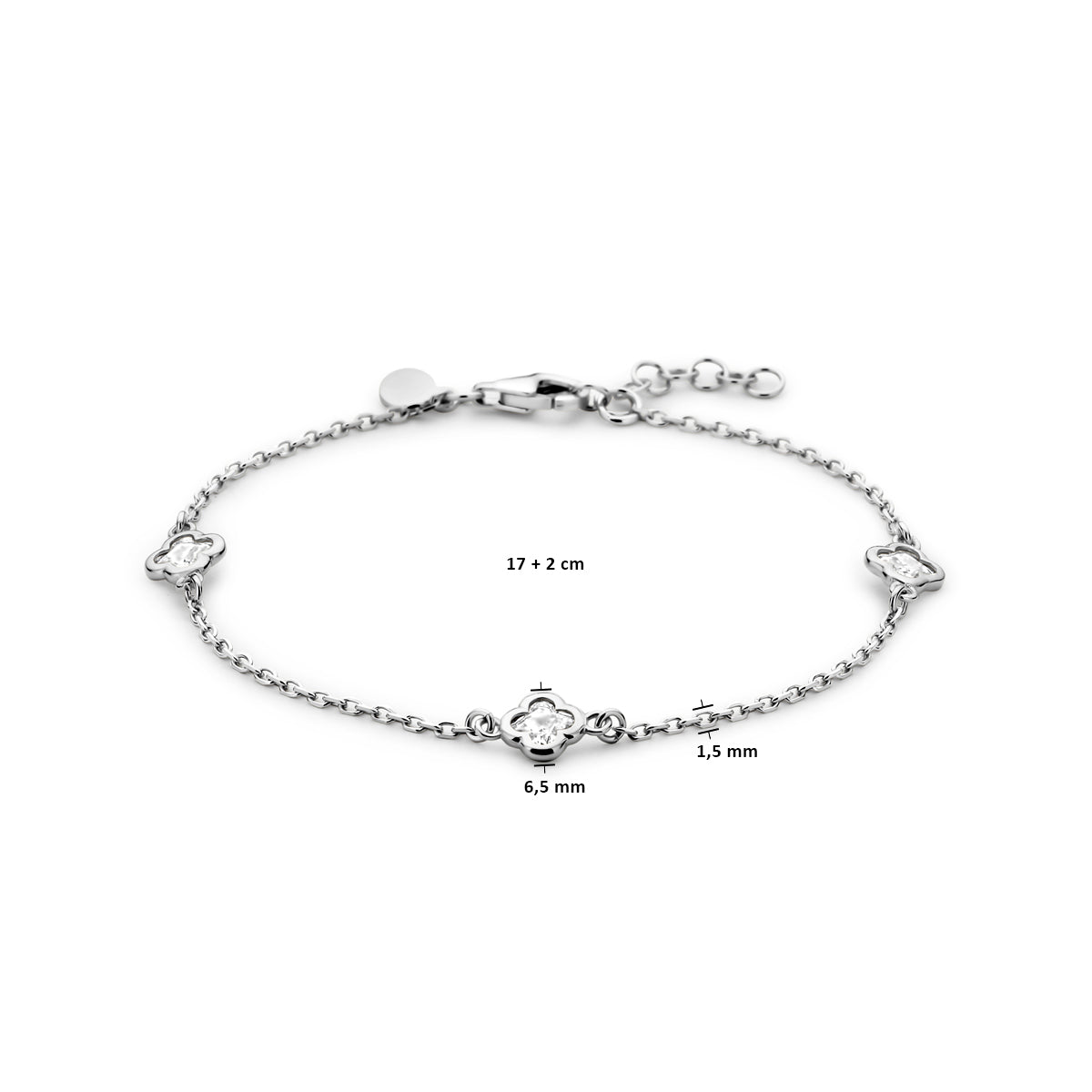 vDam Armband Bloem Zirkonia 17cm + 2 Cm Zilver Gerhodineerd 1338613  17cm