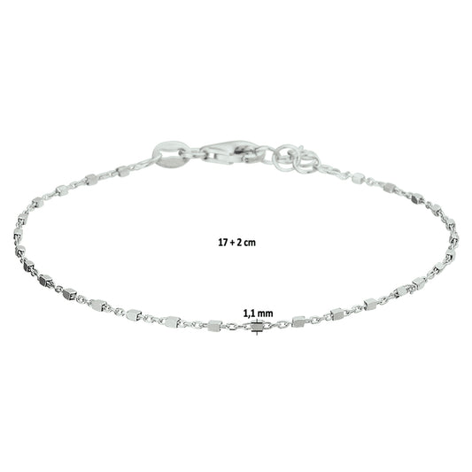 vDam Armband Blokjes 1,1 Mm 17cm + 2 Cm Zilver Gerhodineerd 1327009  17cm
