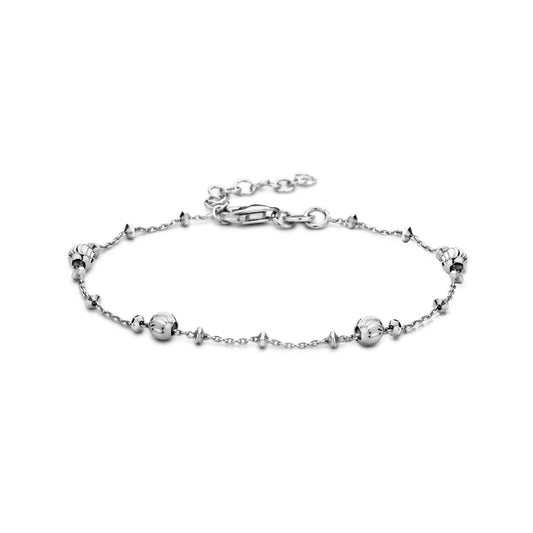 vDam Armband Bolletjes Gediamanteerd 4,0 Mm 16 + 3 Cm Zilver Gerhodineerd 1335549
