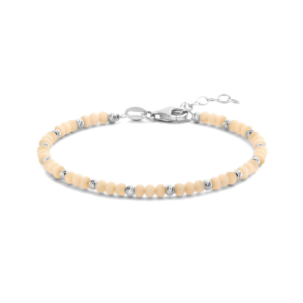 vDam Armband Bolletjes Gediamanteerd En Zachtgeel Glas 3,0 Mm 16 + 3 Cm Zilver Gerhodineerd 1336411