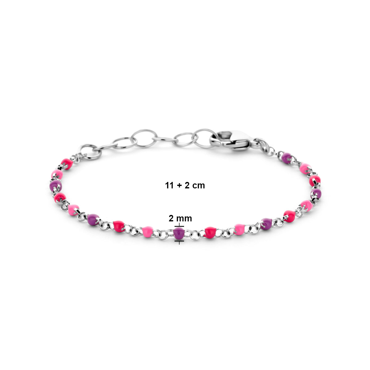 vDam Armband Bolletjes Gekleurd Emaille 11cm + 2 Cm Zilver Gerhodineerd 1339014  11cm