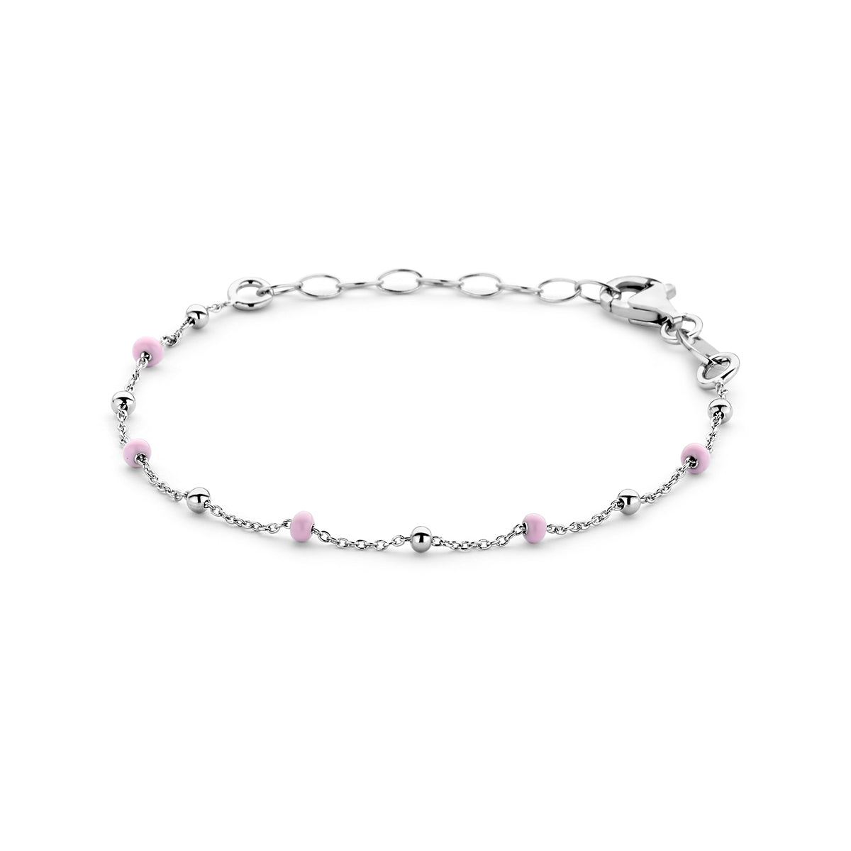 vDam Armband Bolletjes Roze Emaille 13 + 3 Cm Zilver Gerhodineerd 1338760