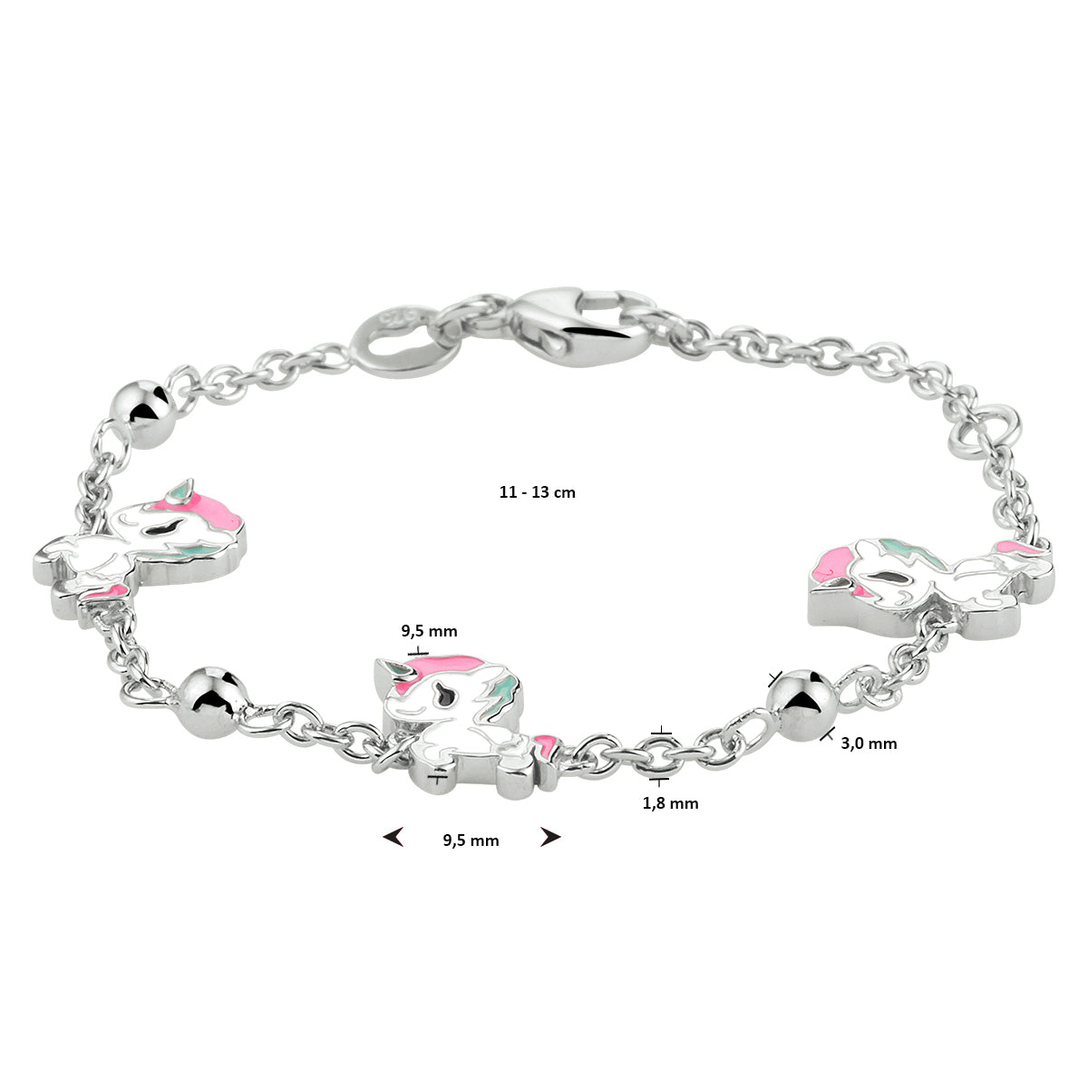 vDam Armband Eenhoorn 11cm - 13 Cm Zilver Gerhodineerd 1333093  11cm