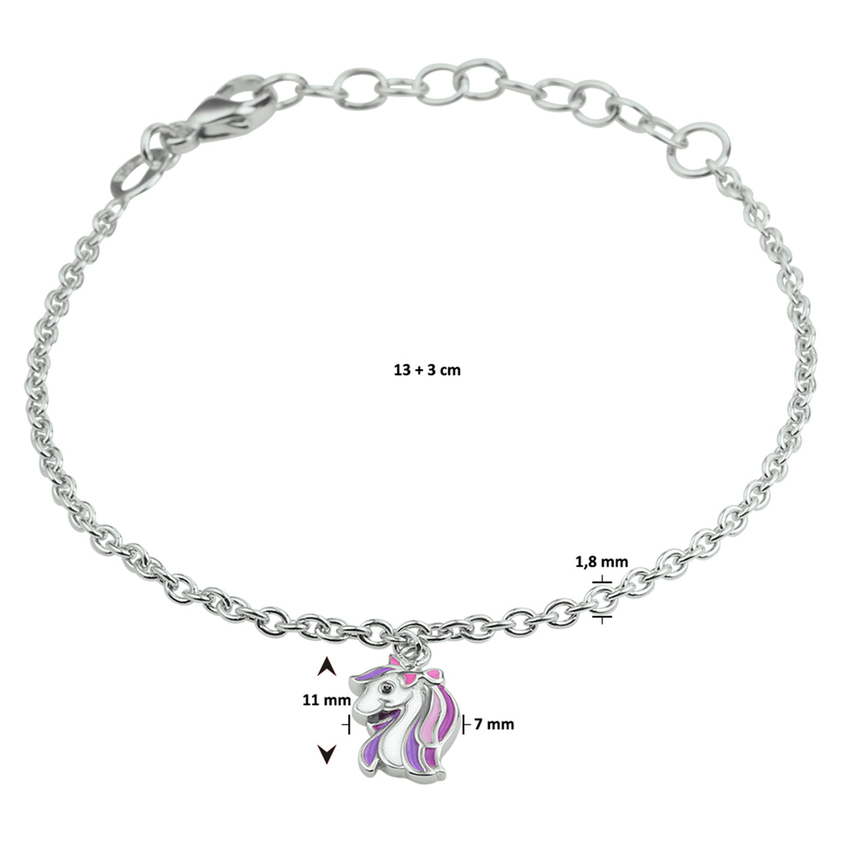 vDam Armband Eenhoorn 13cm + 3 Cm Zilver Gerhodineerd 13cm3213cm4  13cm