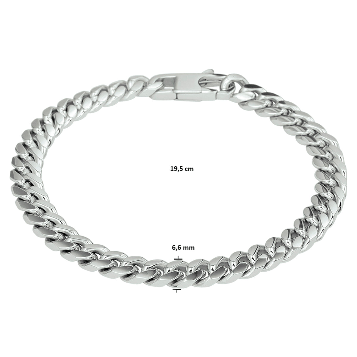 vDam Armband Gourmette 6-zijdes Geslepen 6,6 Mm 19,5 Cm Zilver Gerhodineerd 1332398  19.5cm