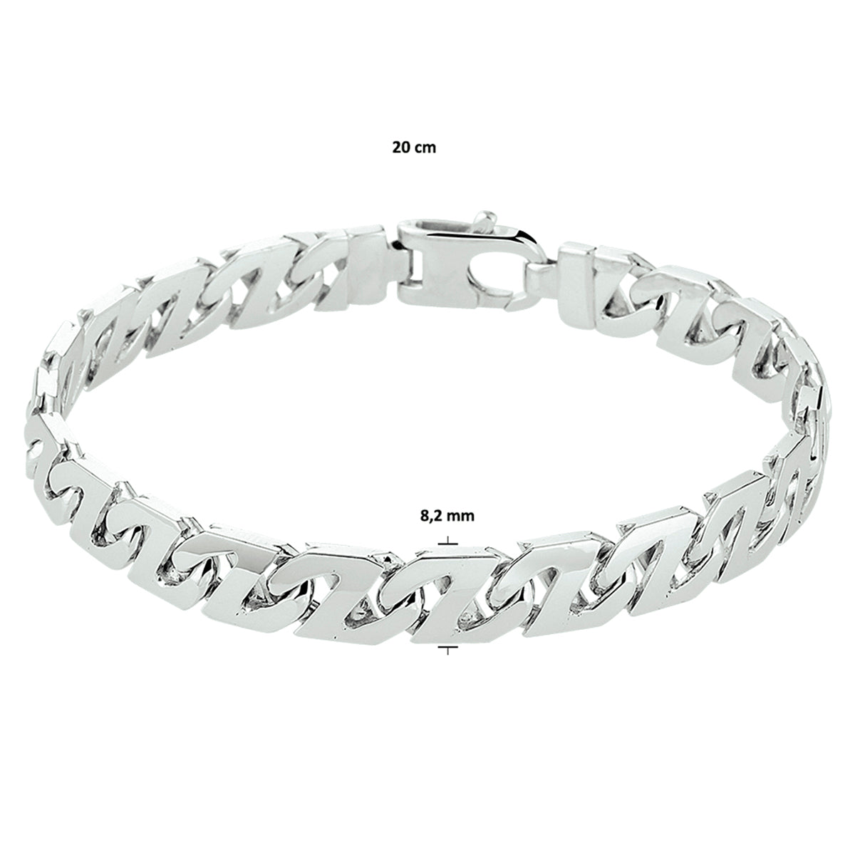 vDam Armband Gourmette 8,2 Mm Zilver Gerhodineerd 1330509  20cm