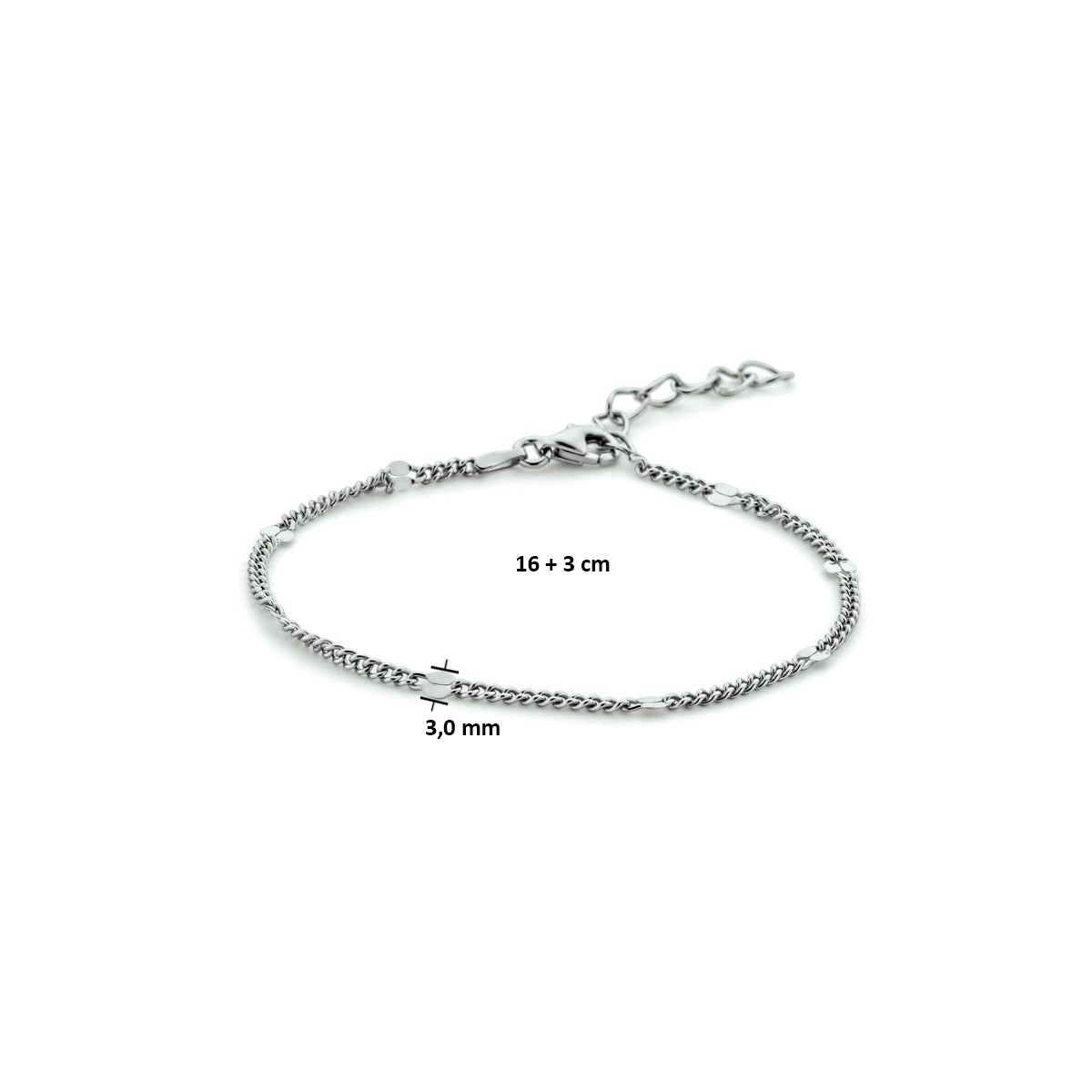 vDam Armband Gourmette Met Tussenstuk 3,0 Mm 16cm + 3 Cm Zilver Gerhodineerd 1333549  16cm