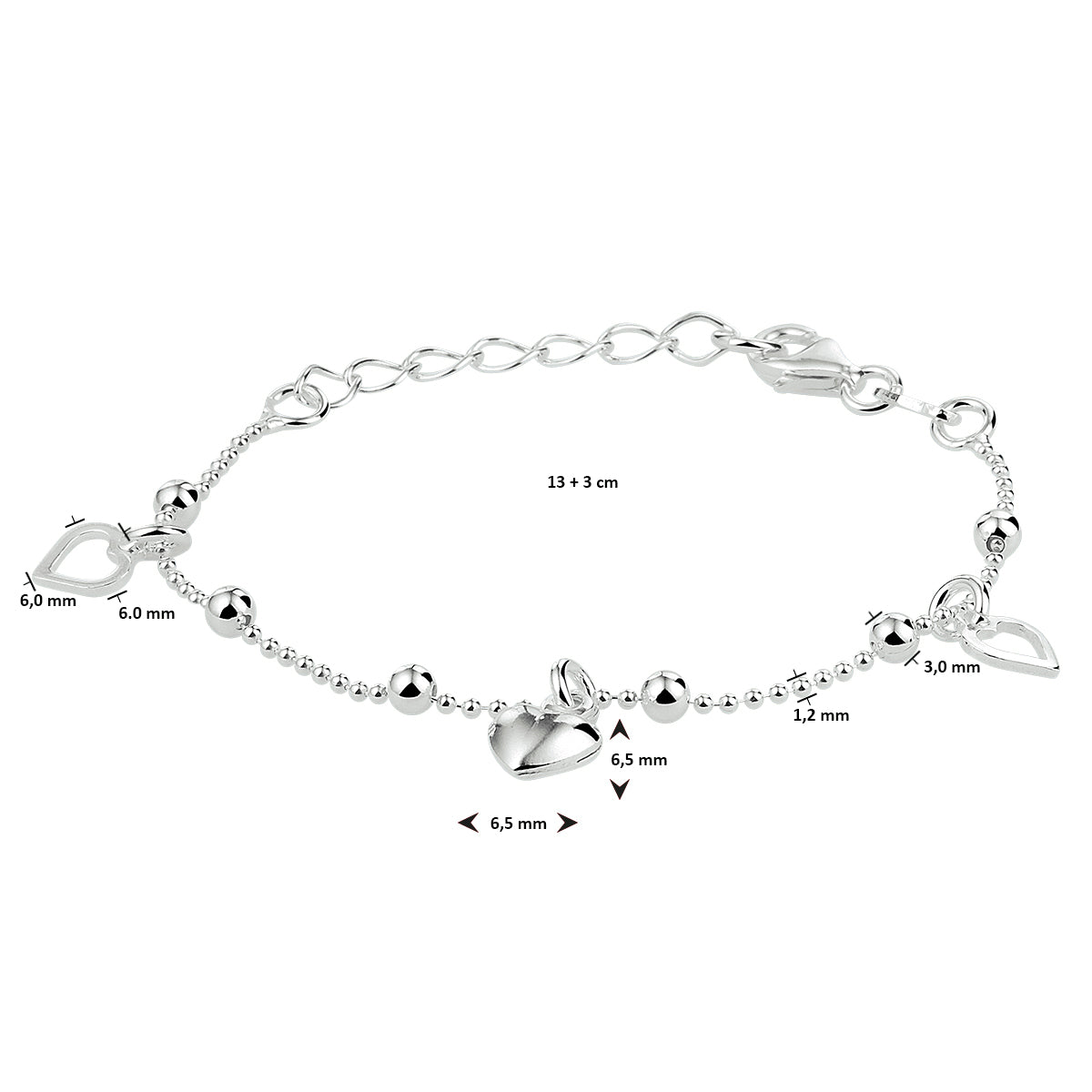 vDam Armband Hart 13cm + 3 Cm Zilver Gerhodineerd 13cm33307  13cm