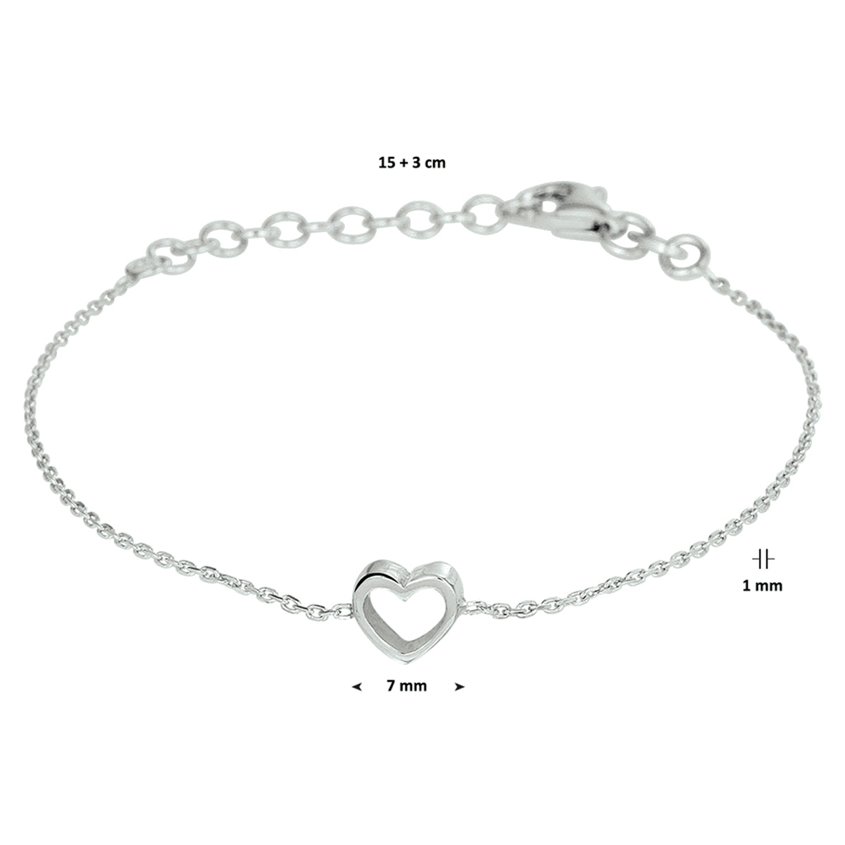 vDam Armband Hart 15cm + 3 Cm Zilver Gerhodineerd 1328593  15cm