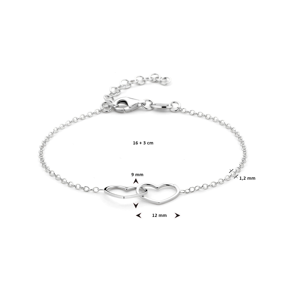 vDam Armband Hart 16cm + 3 Cm Zilver Gerhodineerd 1326171  16cm