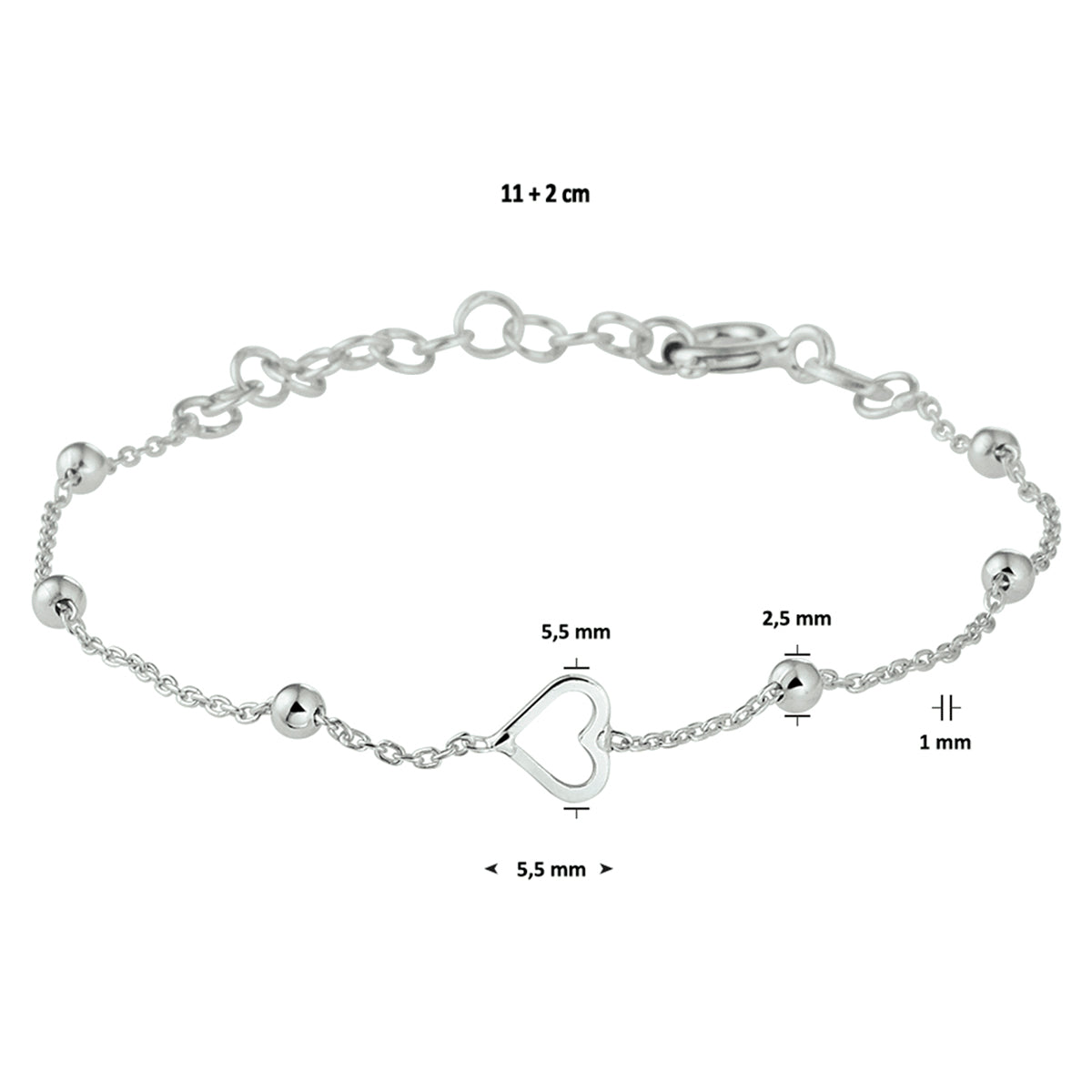 vDam Armband Hart 9 + 2 Cm Zilver Gerhodineerd 1330485  11cm