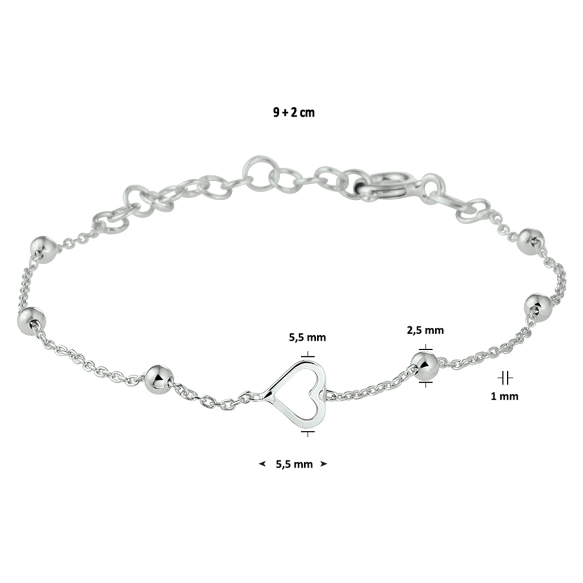 vDam Armband Hart 9 + 2 Cm Zilver Gerhodineerd 1330485  11cm