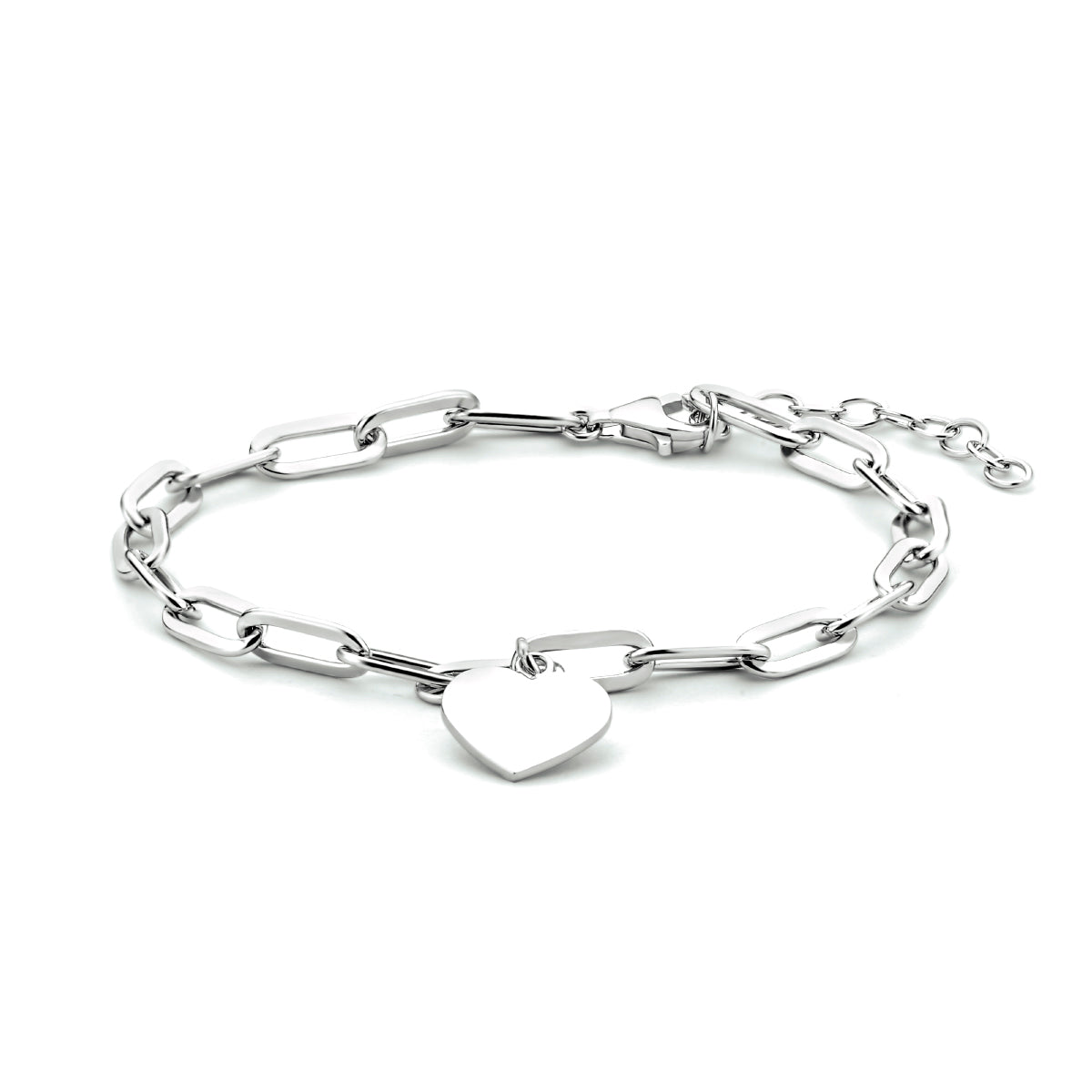 vDam Armband Hart Paperclip Platte Buis 16 + 3 Cm Zilver Gerhodineerd 1334823