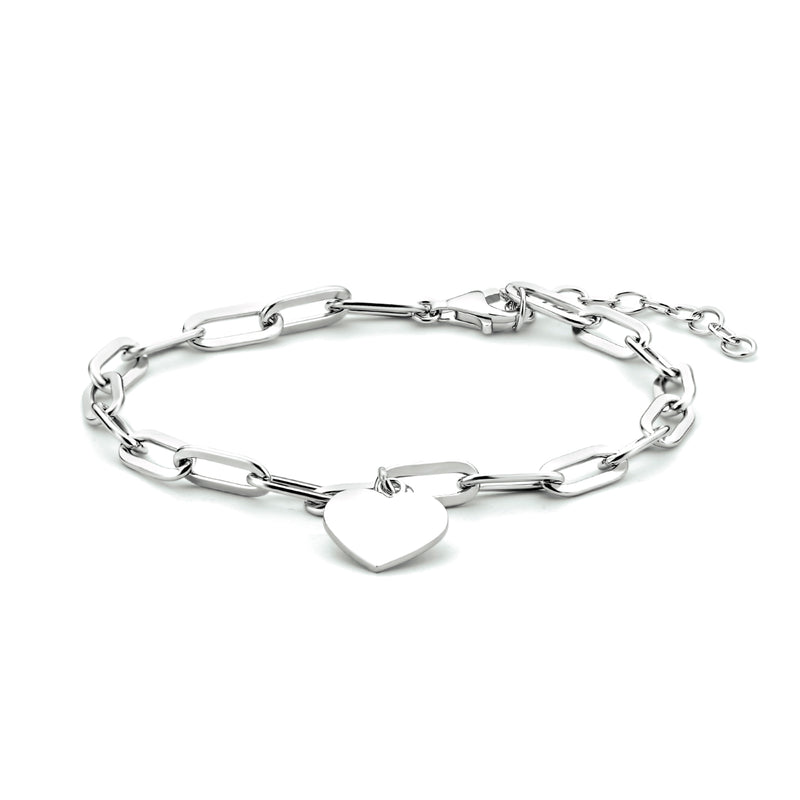 vDam Armband Hart Paperclip Platte Buis 16 + 3 Cm Zilver Gerhodineerd 1334823