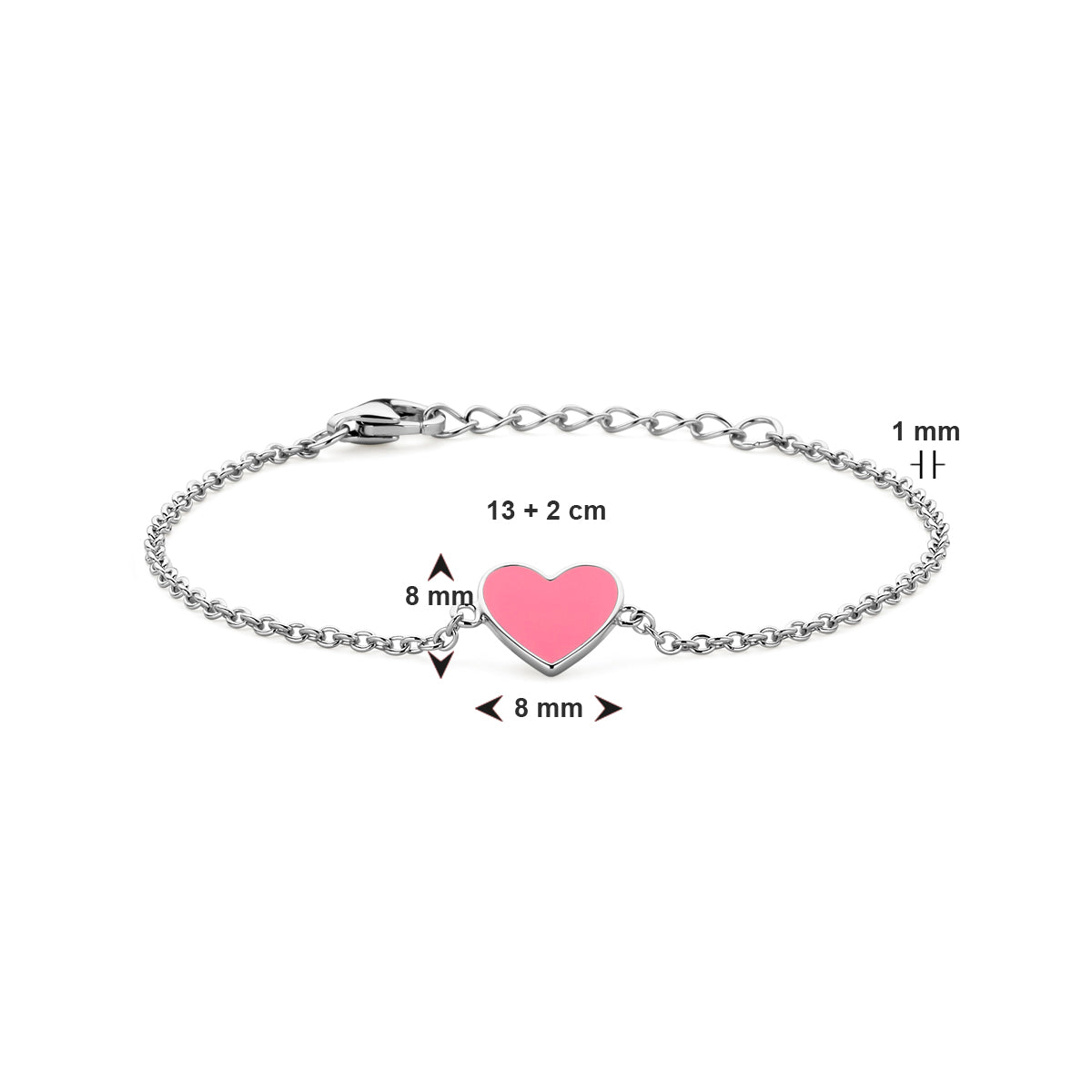 vDam Armband Hart Roze Emaille 13cm + 2 Cm Zilver Gerhodineerd 13cm38586  13cm