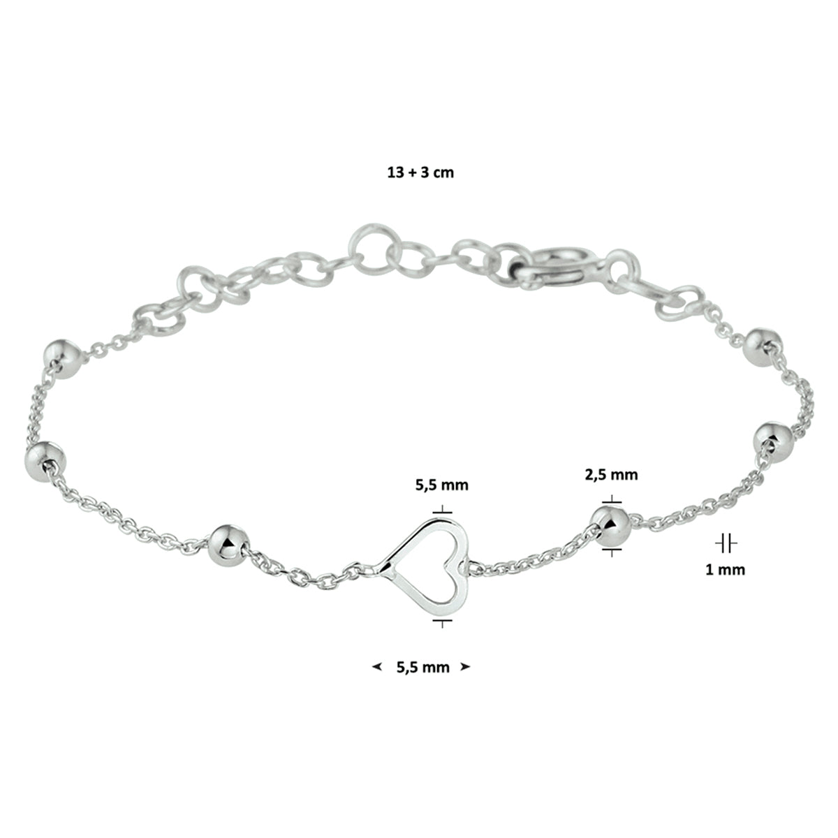 vDam Armband Hart Zilver Gerhodineerd 13cm29443  13cm