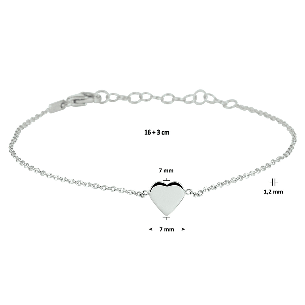 vDam Armband Hart Zilver Gerhodineerd 1329777  16cm