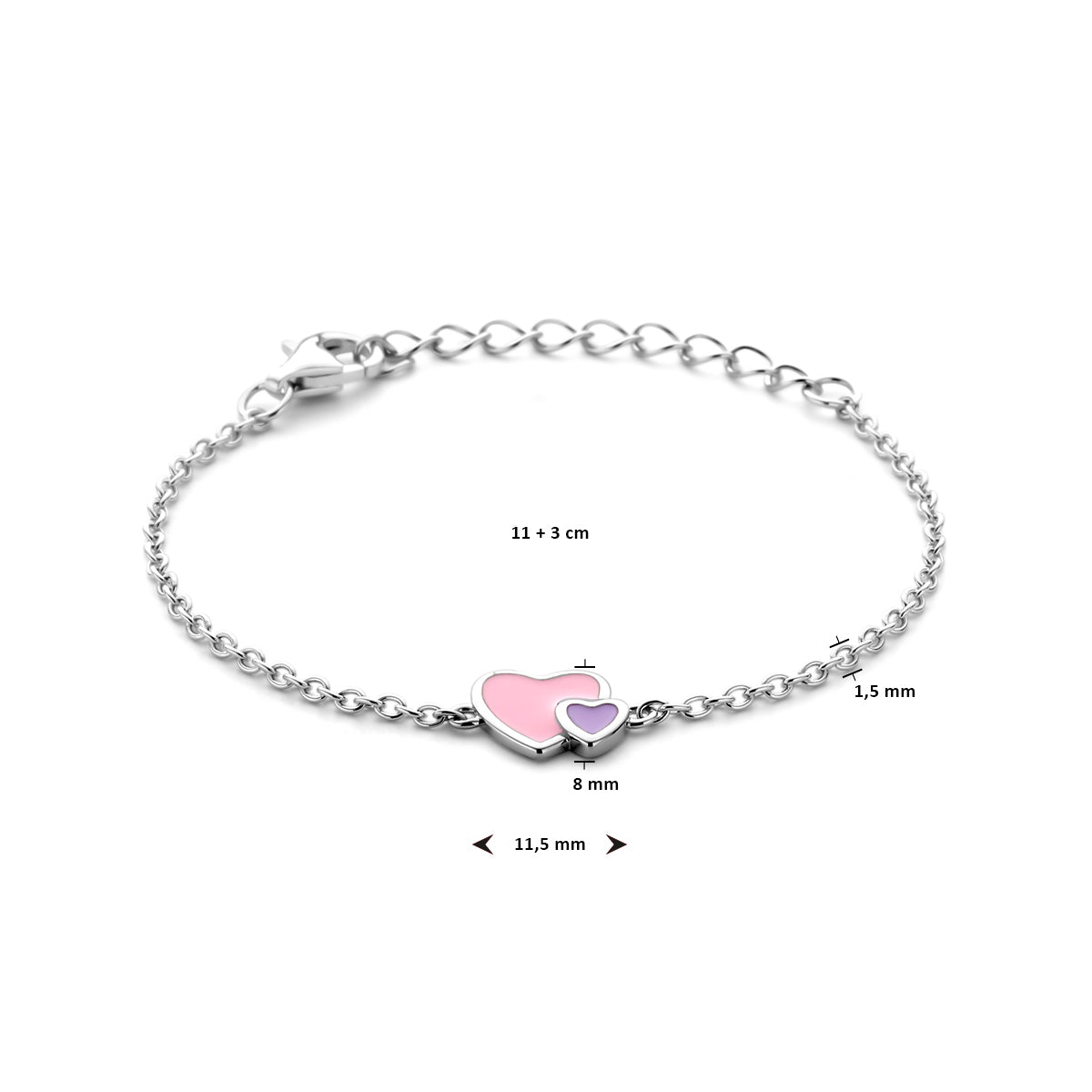 vDam Armband Hartjes 11cm + 3 Cm Zilver Gerhodineerd 1338474  11cm