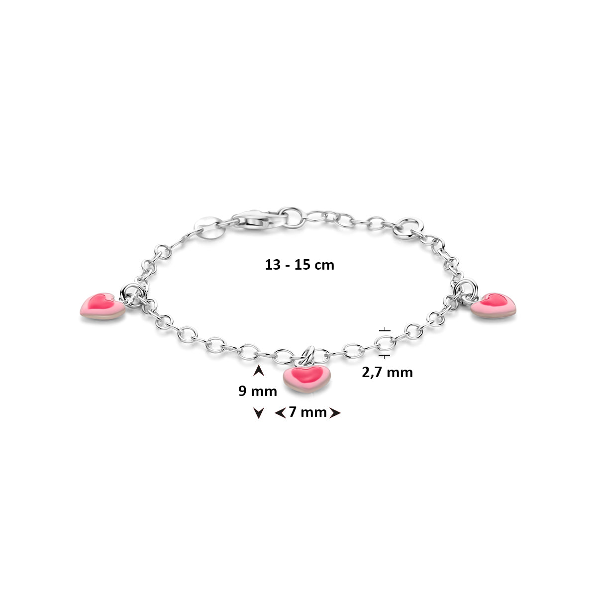 vDam Armband Hartjes 13 - 15cm Cm Zilver Gerhodineerd 1341817  15cm
