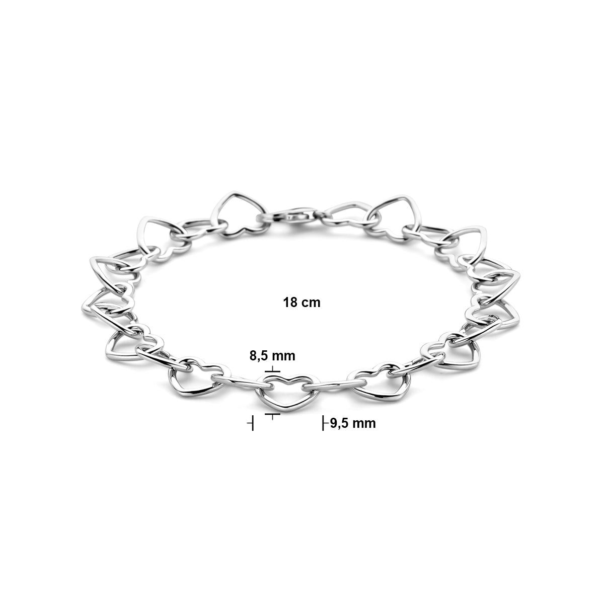 vDam Armband Hartjes 8,5 Mm 18cm Cm Zilver Gerhodineerd 1338356  18cm