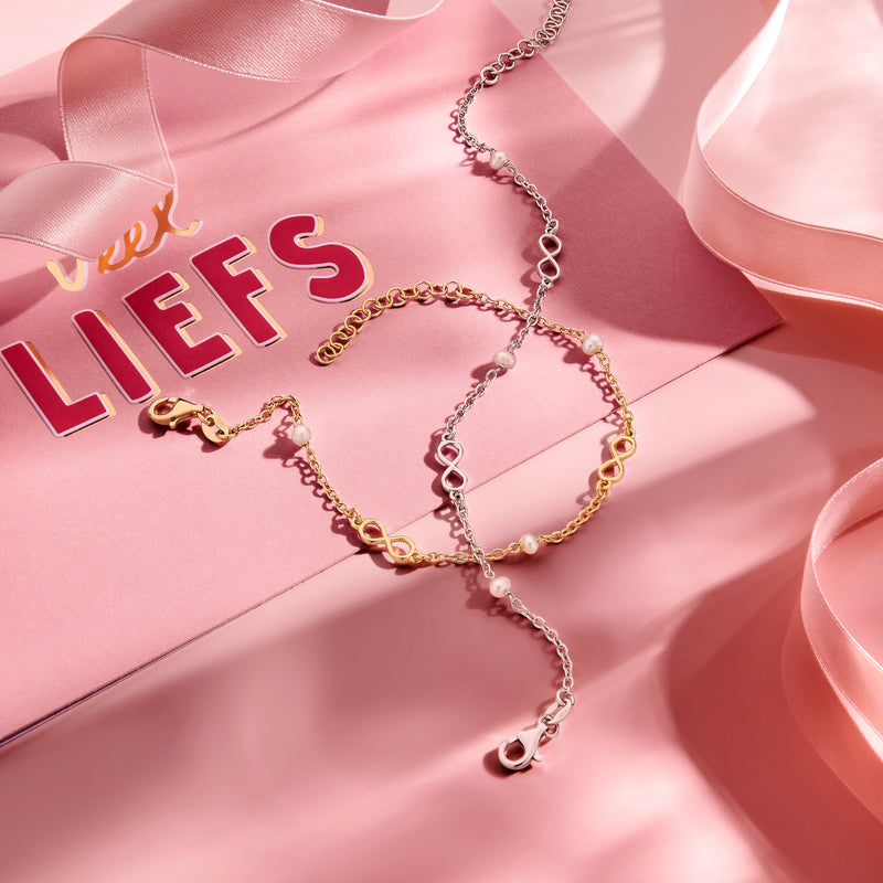 vDam Armband Infinity En Parels 16cm + 3 Cm 1 Micron Zilver Gerhodineerd 1336157  16cm