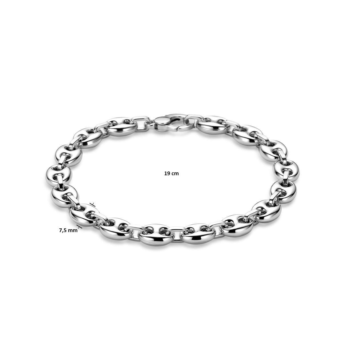 vDam Armband Koffieboon 7,5 Mm 19cm Cm Zilver Gerhodineerd 1340747  19cm