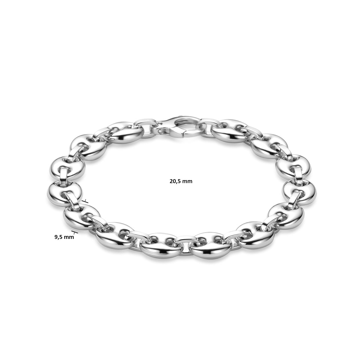 vDam Armband Koffieboon 9,5 Mm 20,5 Cm Zilver Gerhodineerd 1340748  20.5cm