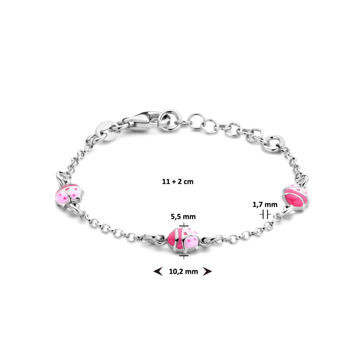 vDam Armband Lieveheersbeestje 11cm + 2 Cm Zilver Gerhodineerd 1336388  11cm