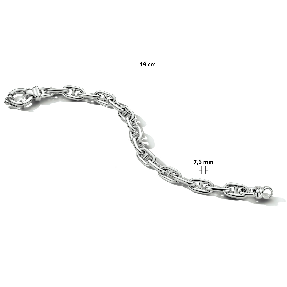vDam Armband Marine 7,6 Mm 19cm Cm Met Groot Springslot Zilver Gerhodineerd 1334427  19cm