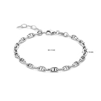 vDam Armband Marine Ronde Buis 4,0 Mm 16cm + 3 Cm Zilver Gerhodineerd 1338041  16cm