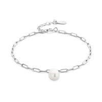 vDam Armband Paperclip En Parel 16 + 3 Cm Zilver Gerhodineerd 1336009