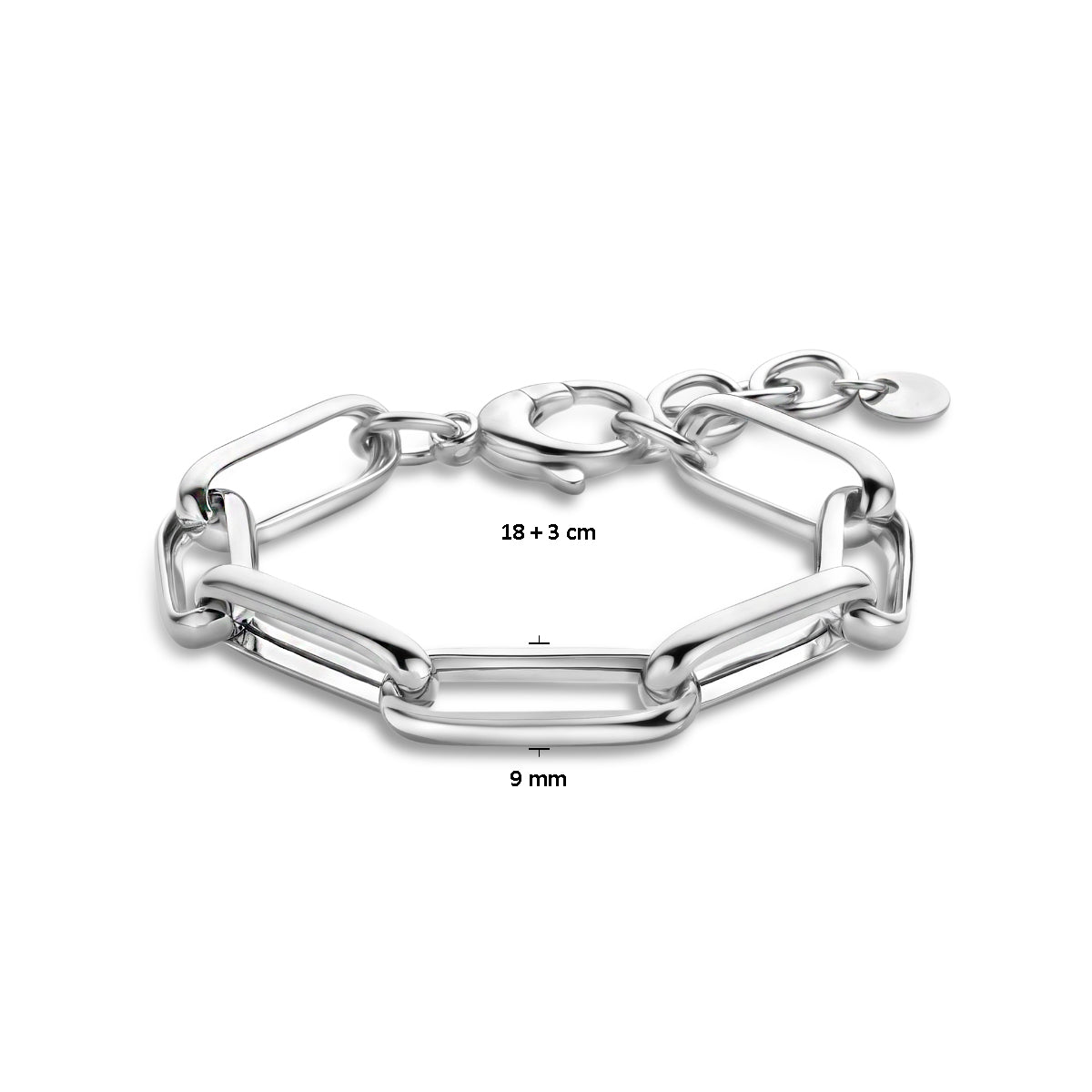 vDam Armband Paperclip Half Ronde Buis 9 Mm 18cm + 3 Cm Zilver Gerhodineerd 1336585  18cm