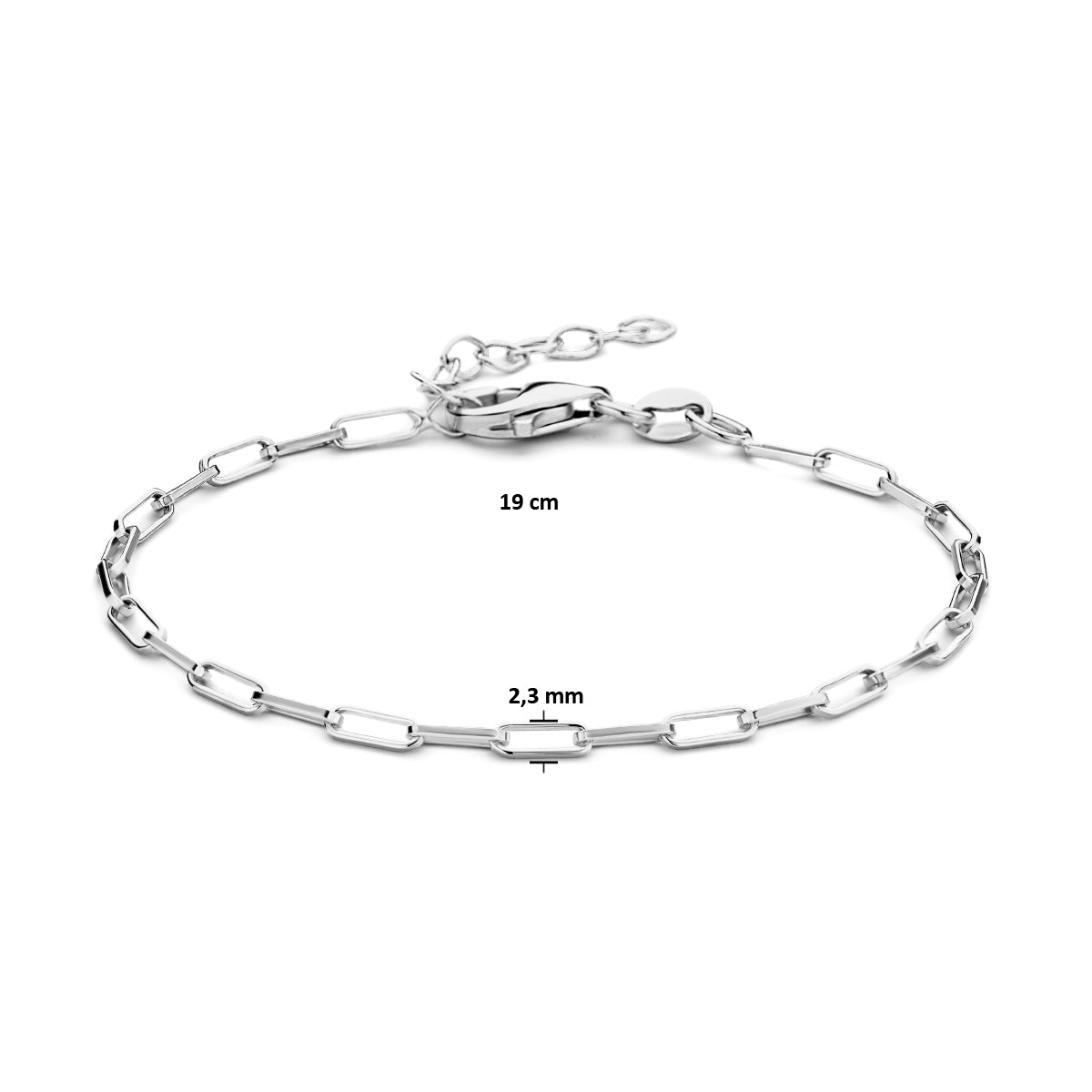 vDam Armband Paperclip Platte Buis 2,3 Mm 16cm + 3 Cm Zilver Gerhodineerd 1335419  16cm