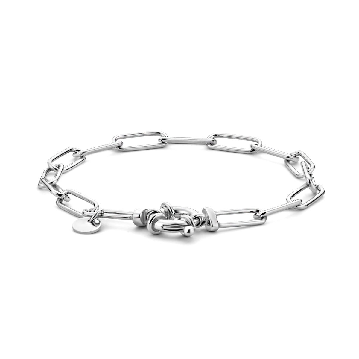 vDam Armband Paperclip Ronde Buis 5,0 Mm 18,5 Cm Met Groot Springslot Zilver Gerhodineerd 1334899