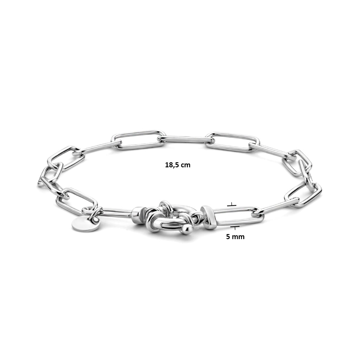 vDam Armband Paperclip Ronde Buis 5,0 Mm 18,5 Cm Met Groot Springslot Zilver Gerhodineerd 1334899  18.5cm