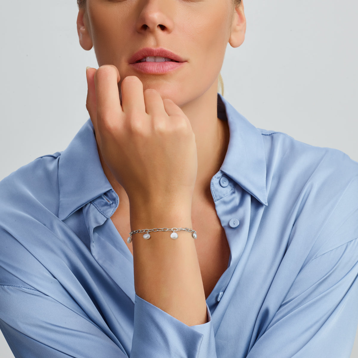 vDam Armband Parel 18cm + 3 Cm Zilver Gerhodineerd 1334318cm  18cm