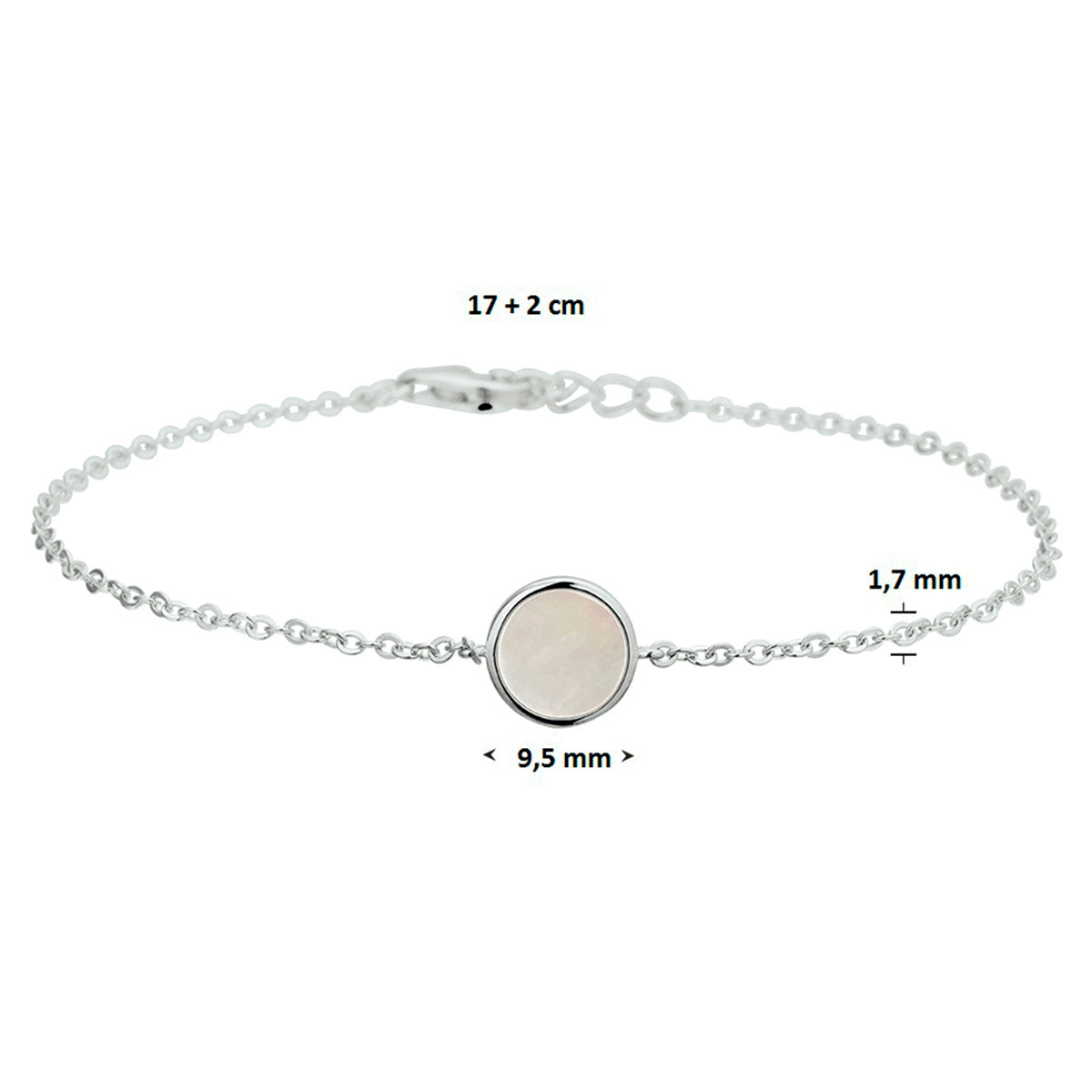 vDam Armband Parelmoer 17cm + 2 Cm Zilver Gerhodineerd 1326613  17cm