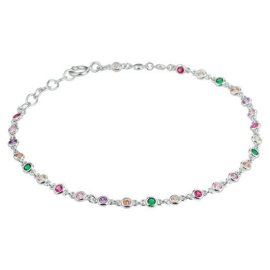 vDam Armband Regenboog Zirkonia 16,5 + 2 Cm Zilver Gerhodineerd 1332318