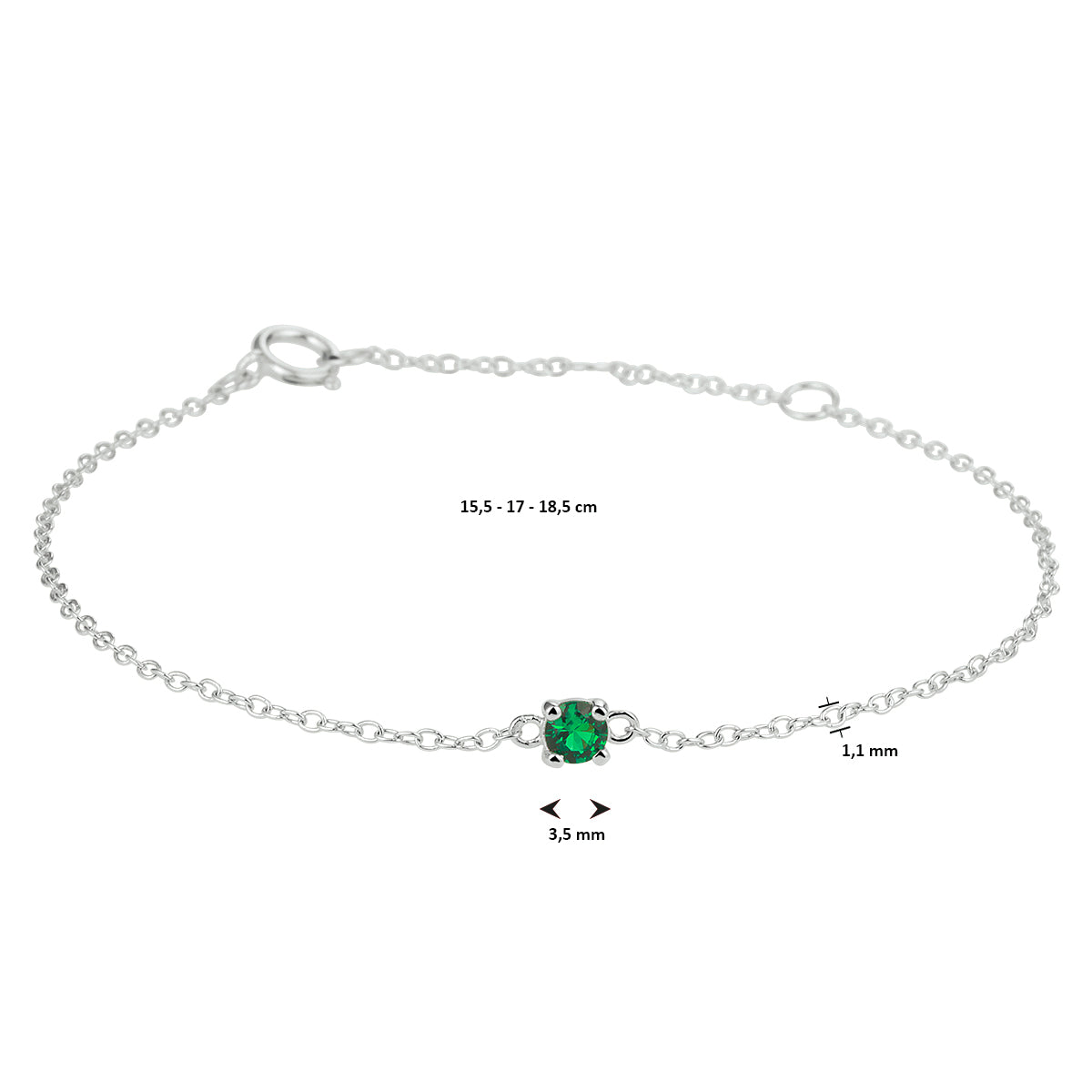 vDam Armband Synth Nano Groen 15,5 - 17 - 18,5 Cm Zilver Gerhodineerd 1333397  15.5cm