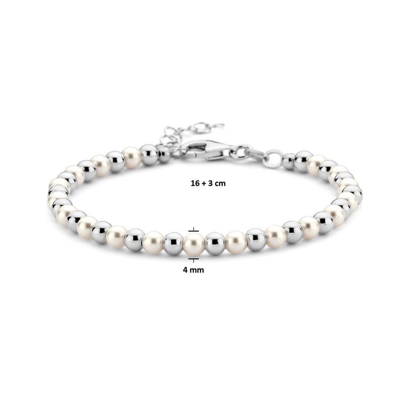 vDam Armband Synth Parel En Bolletjes 16cm + 3 Cm Zilver Gerhodineerd 133616cm1  16cm