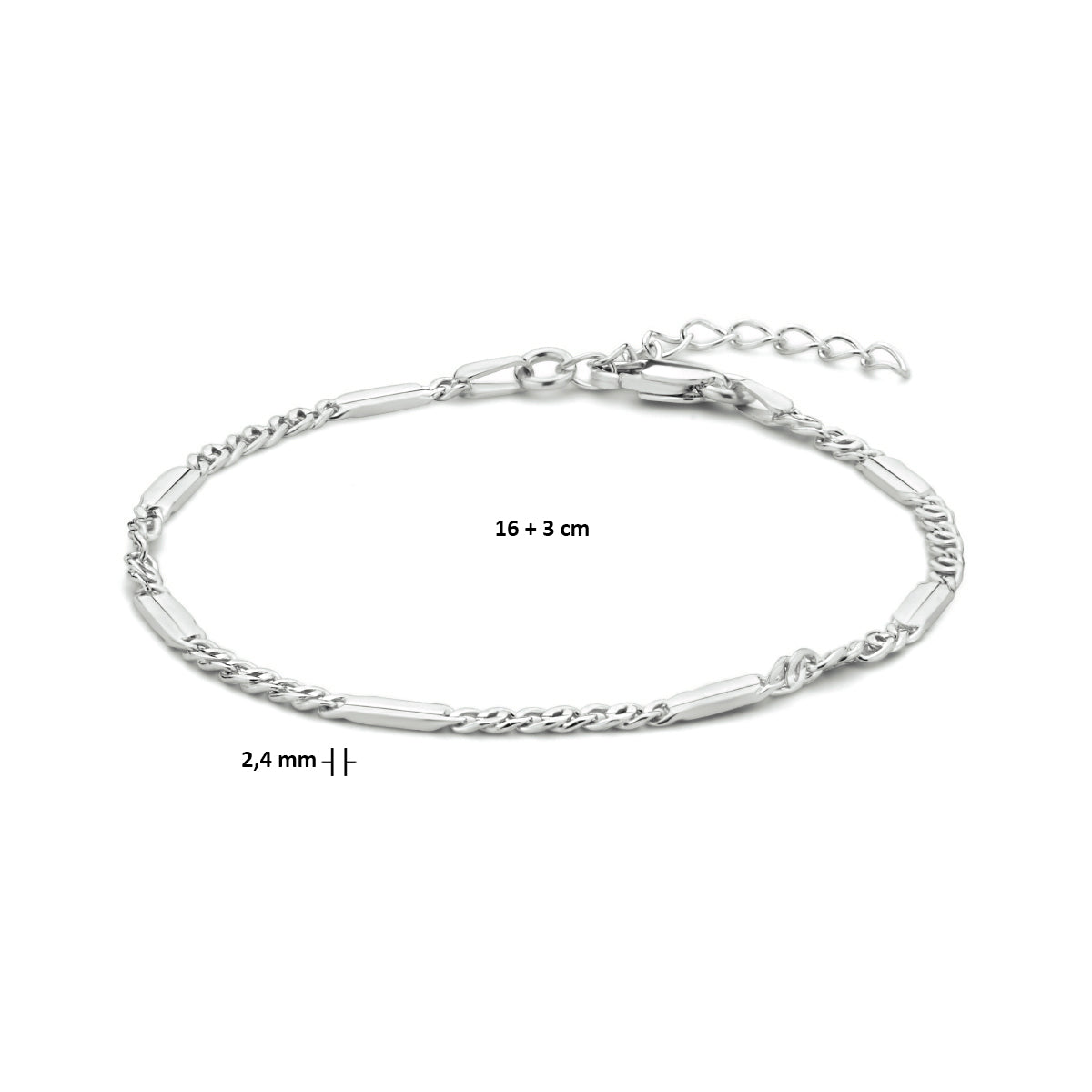 vDam Armband Valkenoog Met Tussenstuk 2,4 Mm 16cm + 3 Cm Zilver Gerhodineerd 1334837  16cm