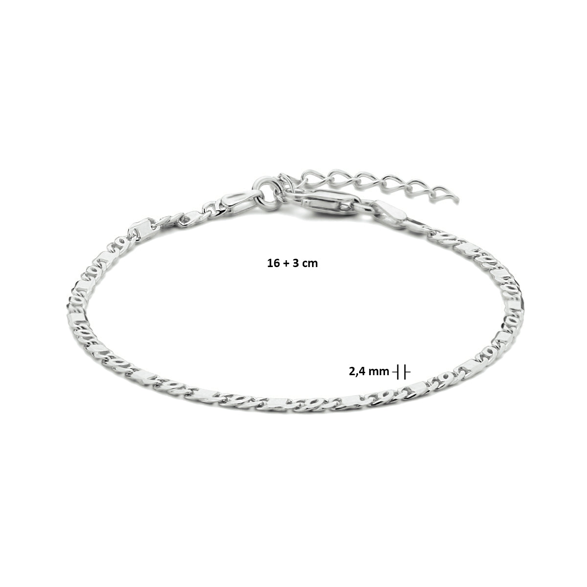 vDam Armband Valkenoog Met Tussenstuk 2,4 Mm 16cm + 3 Cm Zilver Gerhodineerd 1334839  16cm