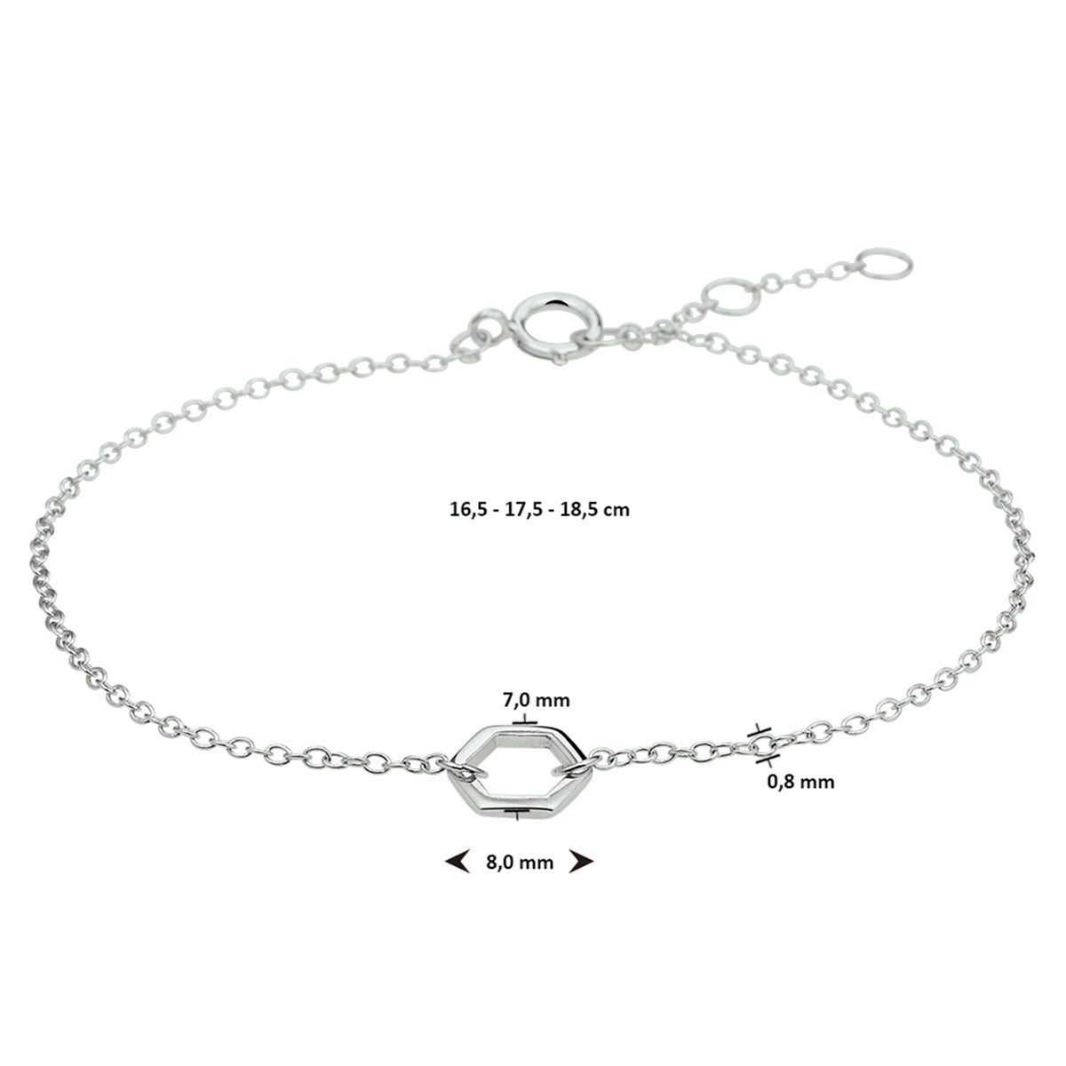 vDam Armband Zeshoek 16,5 - 17,5 - 18,5 Cm Zilver Gerhodineerd 1332372  16.5cm