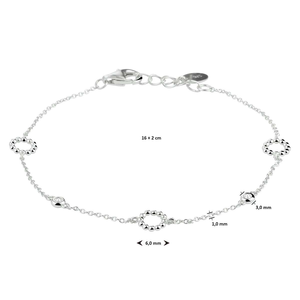 vDam Armband Zirkonia 16cm + 2 Cm Zilver Gerhodineerd 1333530  16cm