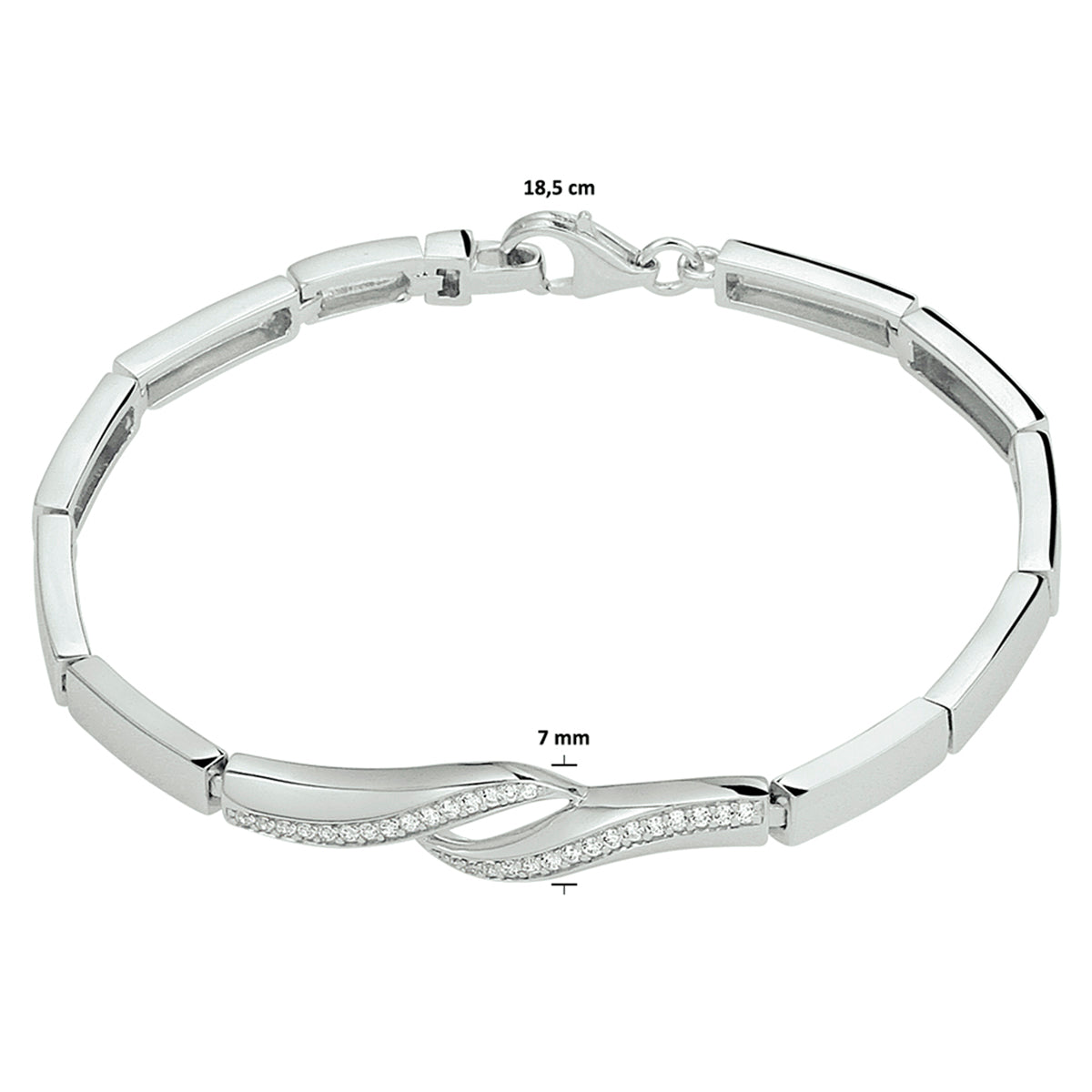 vDam Armband Zirkonia 7 Mm 18,5 Cm Zilver Gerhodineerd 1328184  18.5cm