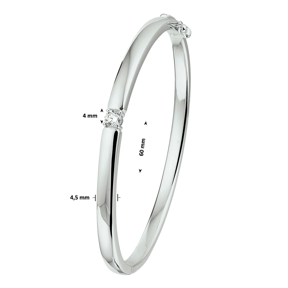 vDam Bangle Scharnier Zirkonia 4,5 X 60 Mm Zilver Gerhodineerd 1329195
